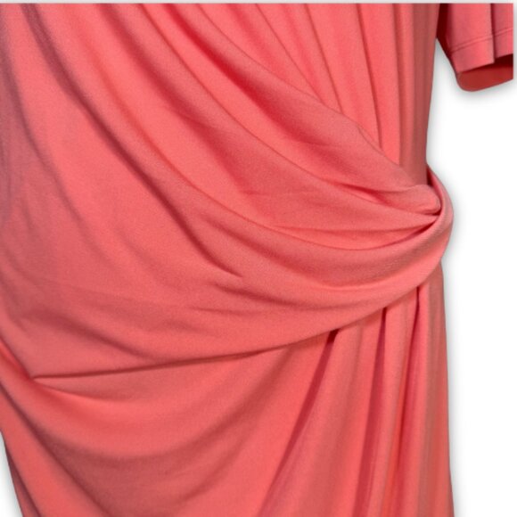 Long Tall Sally Coral Pink Faux Wrap Dress US Sz 14 - Picture 4 of 11